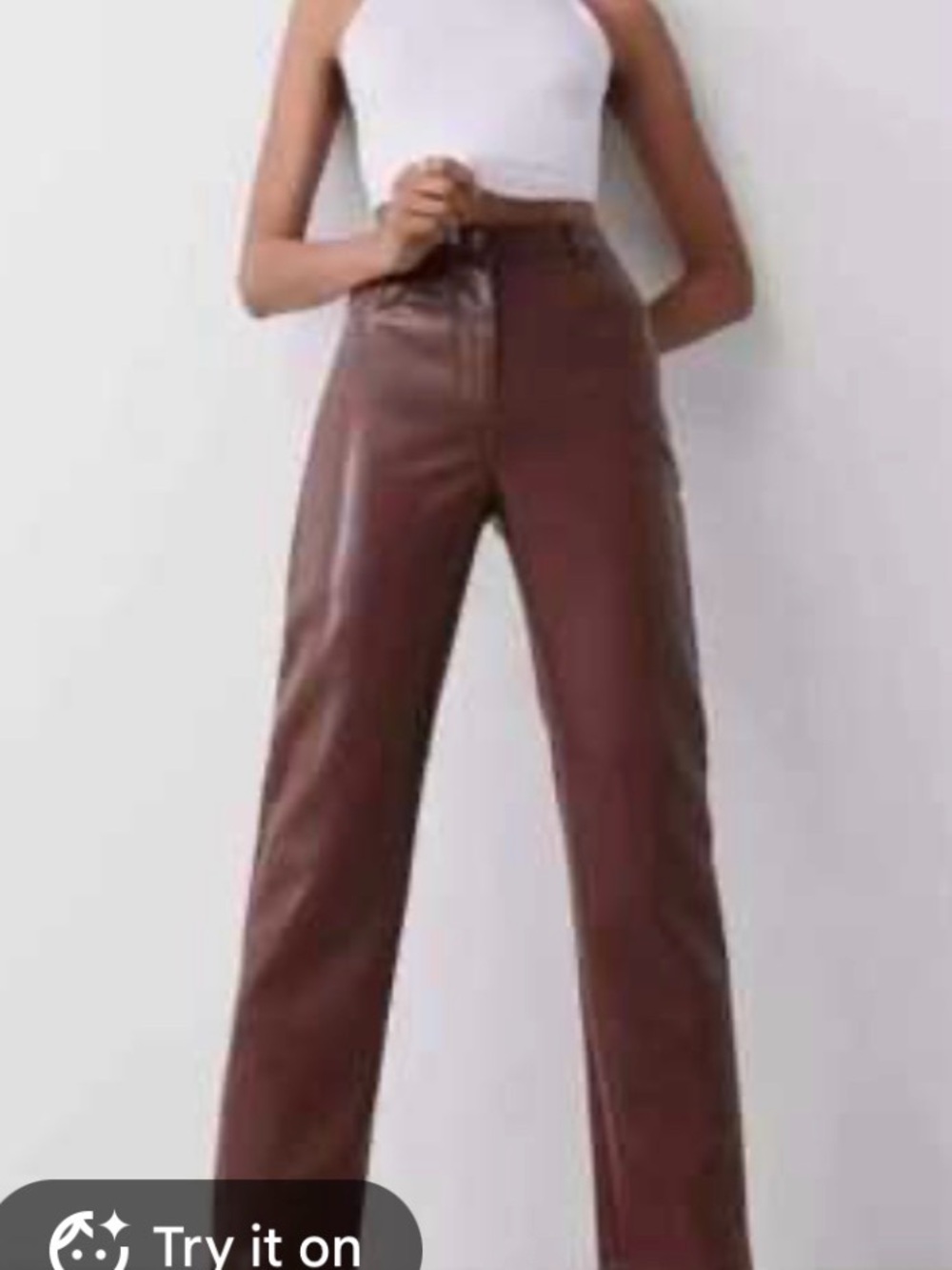 Aritzia Wilfred Melina Brown Vegan Leather Pants Sz 0 Y2K Straight Leg